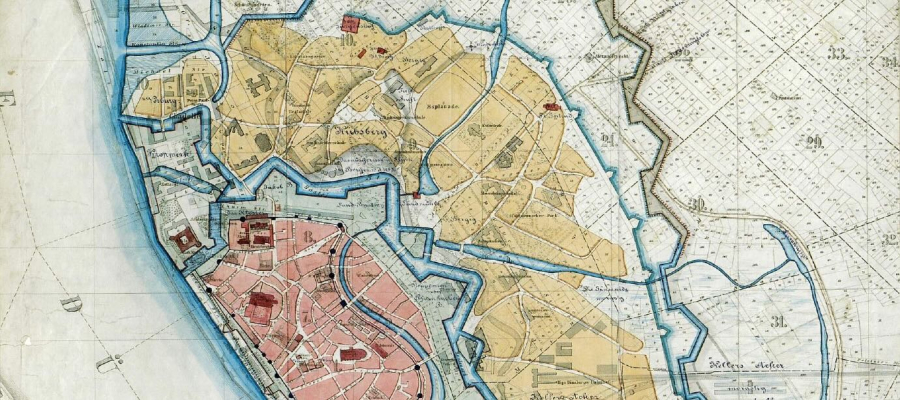 Old map of Riga circa 1650-1656